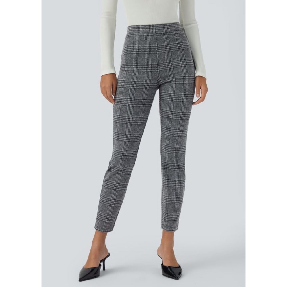 Halara Flex High Waisted PocketHoundstooth Plaid Skinny Work Pants Women Small